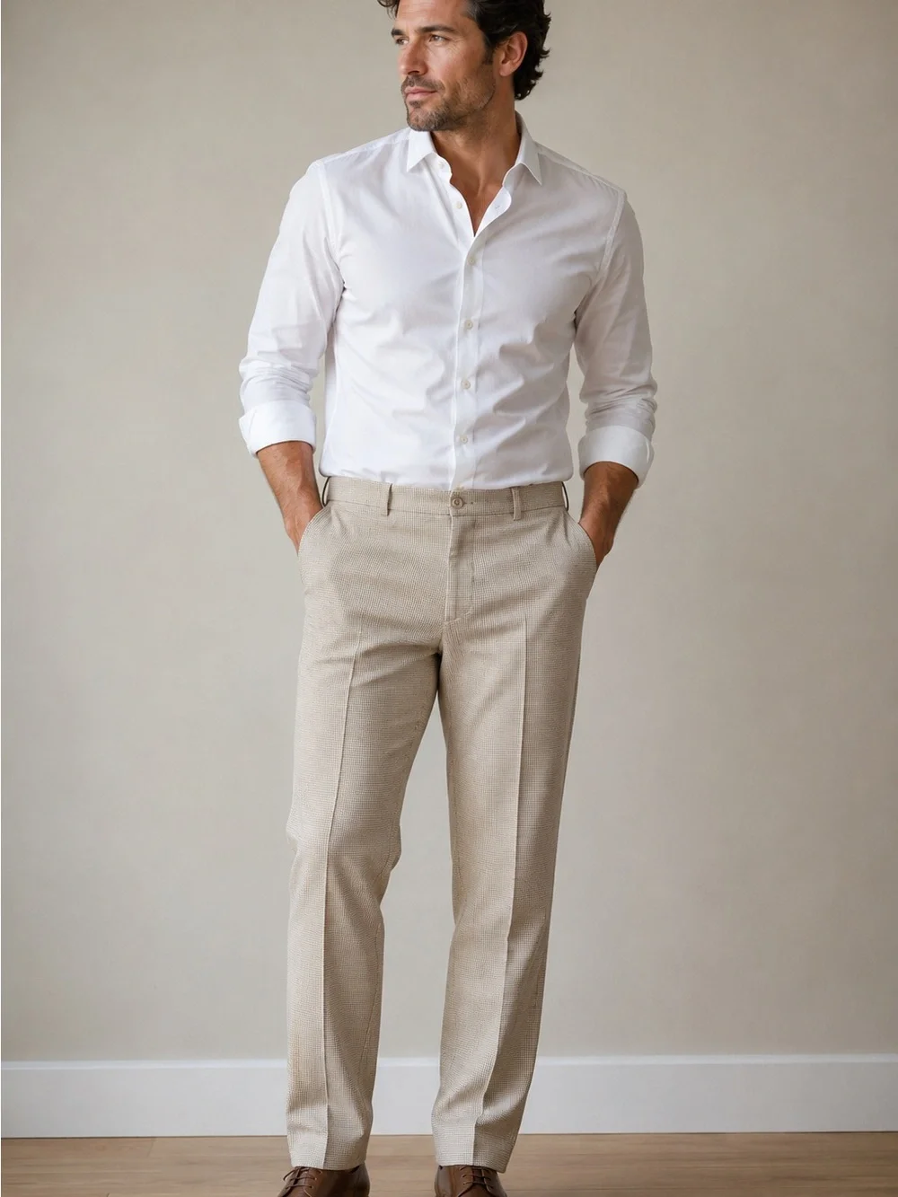 Hickey Freeman Men’s 34 Dress Pants Silk Linen Wool Made in Italy Tan Check
